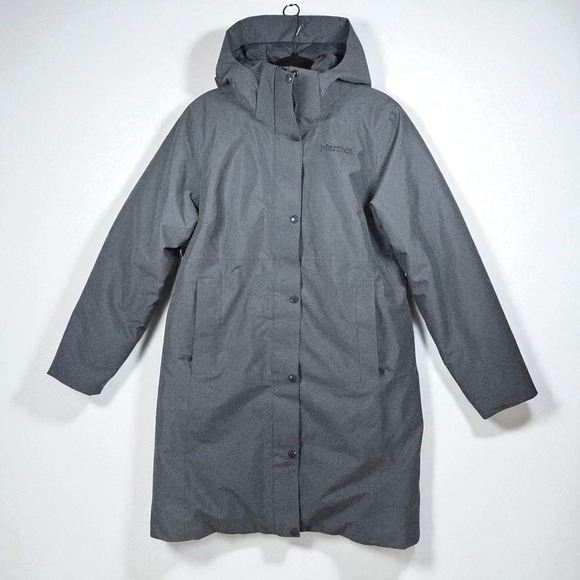 Marmot Women Chelsea Hooded Waterproof 700 Down Coat Gray Large Machine Washable - Picture 1 of 13